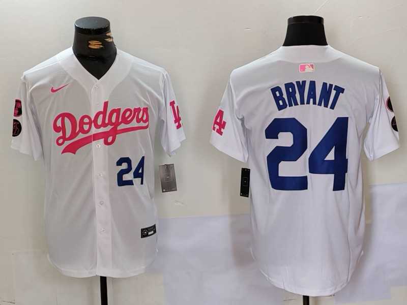 Men%27s Los Angeles Dodgers #24 Kobe Bryant White Pink Vin & Kobe Patch Stitched Baseball Jersey->philadelphia phillies->MLB Jersey